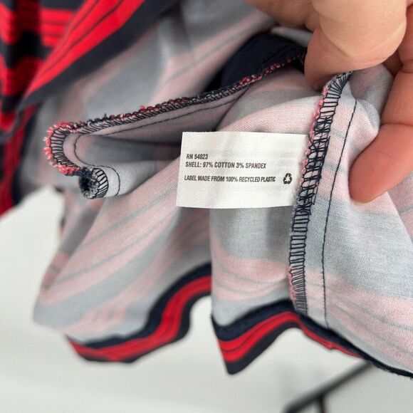 GAP Navy Blue Red Stripe 3/4 Sleeve Pleated Fit & Flare Office Mini Dress Size 4 - Picture 8 of 8